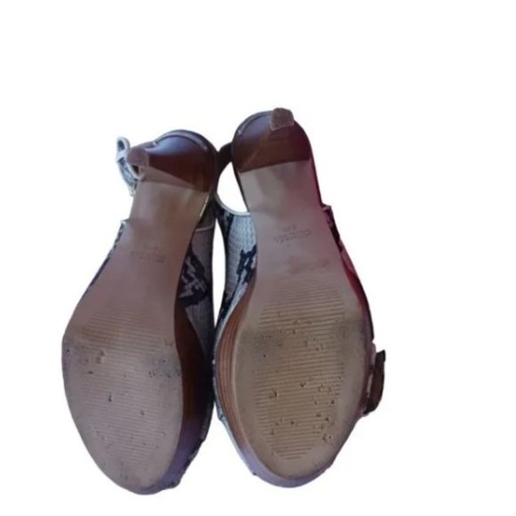 Michael Kors Niki Snake Leather Open Toe Buckle Platform Slingback Heels… - Picture 8 of 13